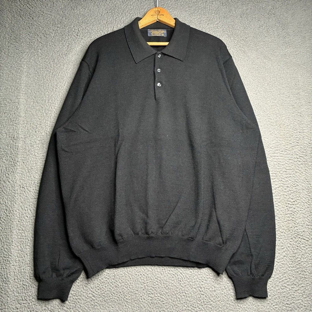 Vintage Brooks Brothers Polo Sweater Merino Wool Men’s XL Black Long Sleeve